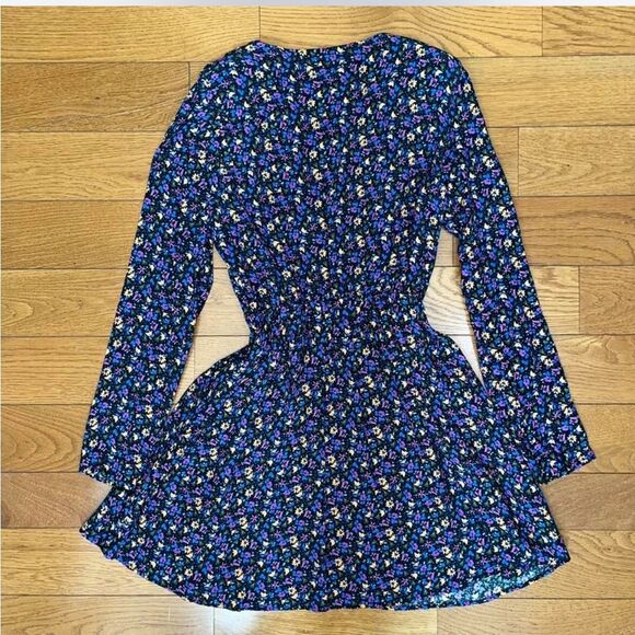 New Zara Floral Long Sleeve Dress Size Medium Color Blue - Picture 5 of 6